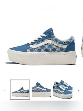 Vans Women’s Blue and White Lace-Detail Platform Old Skool Sneakers SZ7 NWOTS